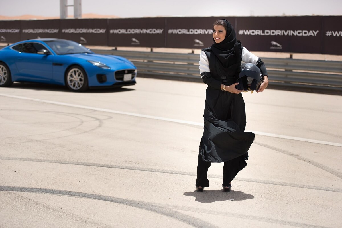 001_Saudi racing driver, Aseel Al Hamad celebrates the end of the ban on women drivers and the launch of World Driving Day with a lap of honour in a Jaguar F-TYPE.jpg