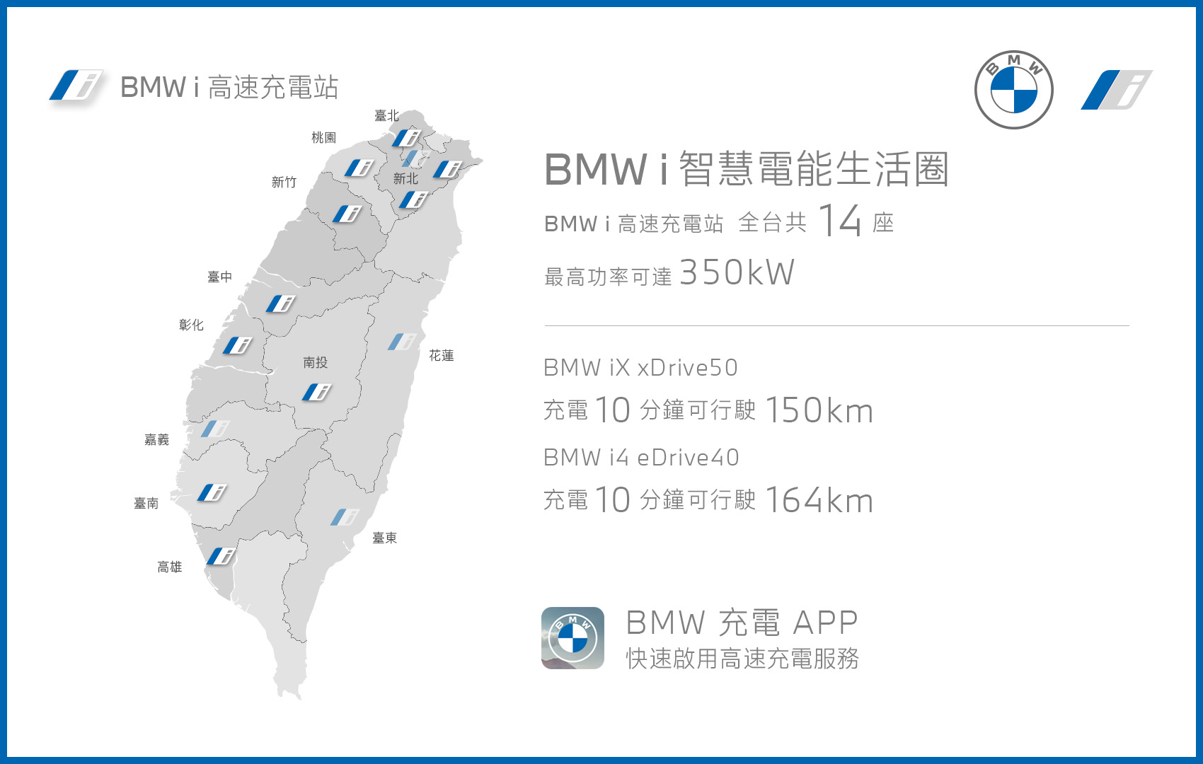 [新聞照片一] BMW總代理汎德以最快的速度導入全新BMW iX與i4等跨世代電能車款，並積極規劃全台電能生活藍圖，攜手全台經銷商陸續已完成共10座全新BMW i高速充電站，暢享純電生活旅.jpg